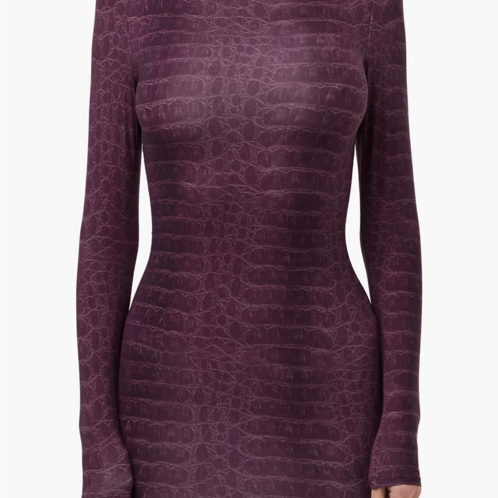 Naked Wardrobe Textured Long Sleeve Dress in Dark Plum Crocodile